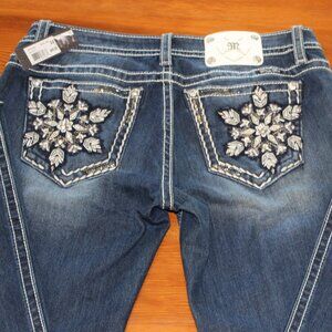 NWT RARE MISS ME SIGNATURE BOOT RHINESTONE LEATHER EMBROIDERED POCKETS SIZE32/34